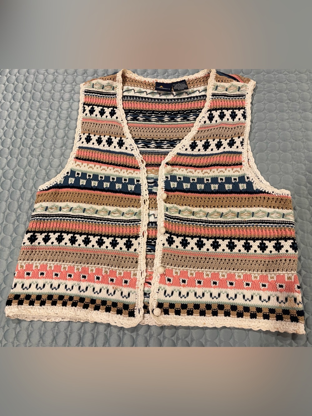 Vintage Liz Sport Sweater Vest Large Cable Knit 90s 100% Cotton Cottage Grandma